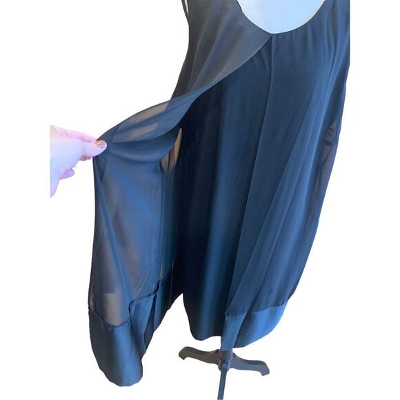 SLNY Black Flowy Chiffon Dress Four Draped Overlaid Panels MIDI Sleeveless 14 - Picture 1 of 11